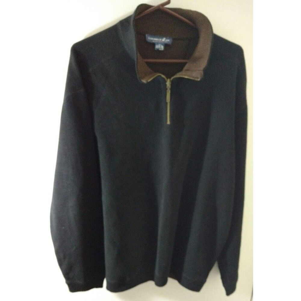 CARIBBEAN JOE Mens xl 1/4 Zip sleeve Pullover Sweater black Brown Reversible